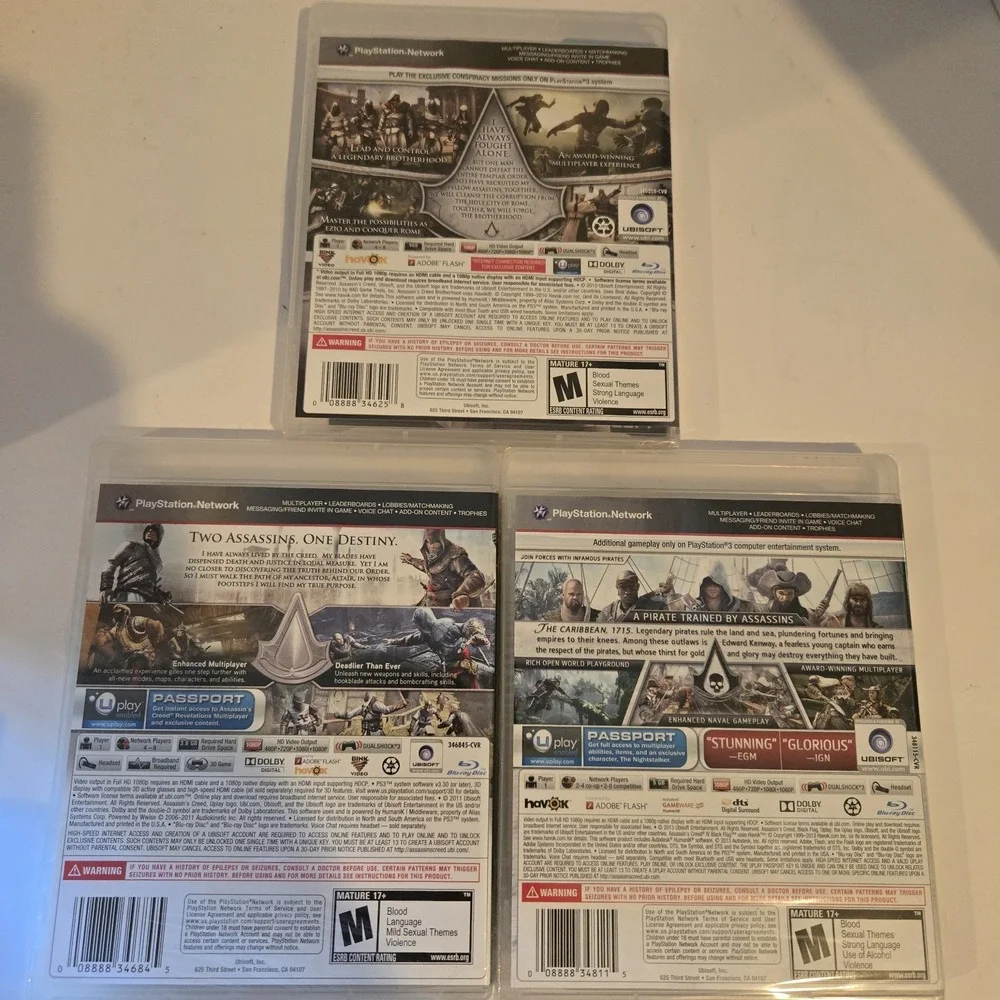 3 New PlayStation 3 PS3 Games Assassin's Creed Brotherhood Black Flag Revelation